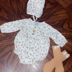 3-6 Month Baby Girl Bodysuit With Hat Knee High Socks
