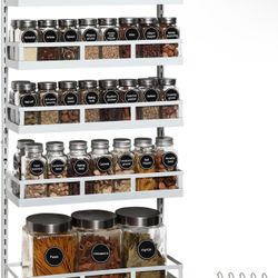 Wall Mount Spice Rack Organizer 5 Tier Height-Adjustable Hanging Spice Shelf Storage for Kitchen Pantry Cabinet Door, Dual-Use Seasoning Holder Rack w