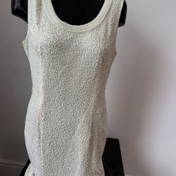 Vintage Sleeveless White Sequins Women Dress Size Large 
