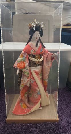 Japanese Geisha Doll in Display Case
