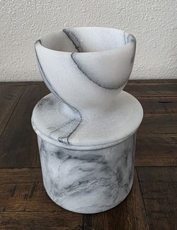VTG White Carrara Marble Stone | French Style Butter Keeper Bell Jar Dish & Lid