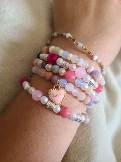 Natural Stone, Glass, Seashells And Wood Beaded Bracelets