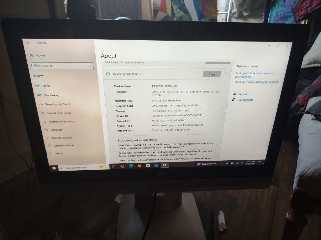 HP ELITEONE 705 G2 23" TOUCHSCREEN 
