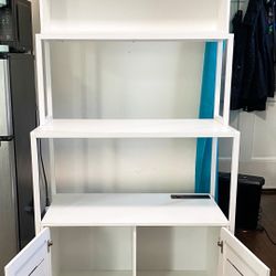 White Furniouse 6-Tier Kitchen Baker’s Rack w/ Cabinet + Built-In Outlet