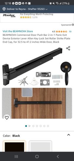 BEAMNOVA Commercial Door Push Bar 2-in-1 Panic Exit Device Exterior Lever Allen Key Lock Set Roller Strike Plate End Cap, for 32.5 to 47.2 inches Wide