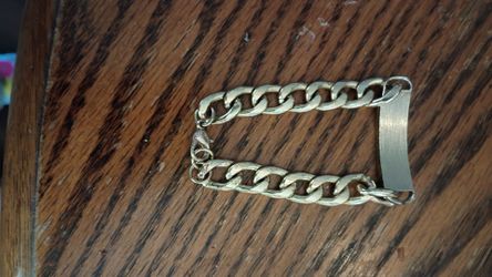 Stainless steel gold plated Cuban link Our Father prayer bracelet.