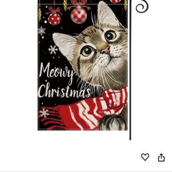 Cat Merry Christmas Snowflake Cat Garden Flag 12x18 inch, Home Outdoor Yard Holiday Party Garden Flag Decoration