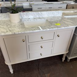 Collette 48 in. Single Sink Greige Bath Vanity with White Carrara Marble Top
