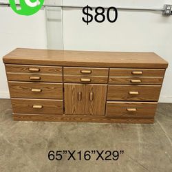 Long wooden Dresser With Door, Shelf And 7 Drawers