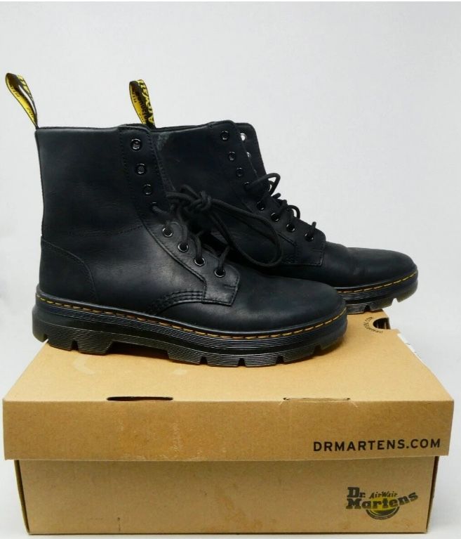 Dr. Martens Combs Leather Black Wyoming Combat Boots Men Size 9
