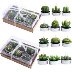 12 Pcs Cactus Tealight Candles Handmade Delicate Succulent Cactus Candles Flameless Aromatherapy 12 Designs for Birthday Party Wedding Spa