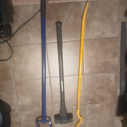 10lb. Husky sledgehammer,42" Dewalt Pry bar,45" wrecking claw cats paw wrecking bar like new!