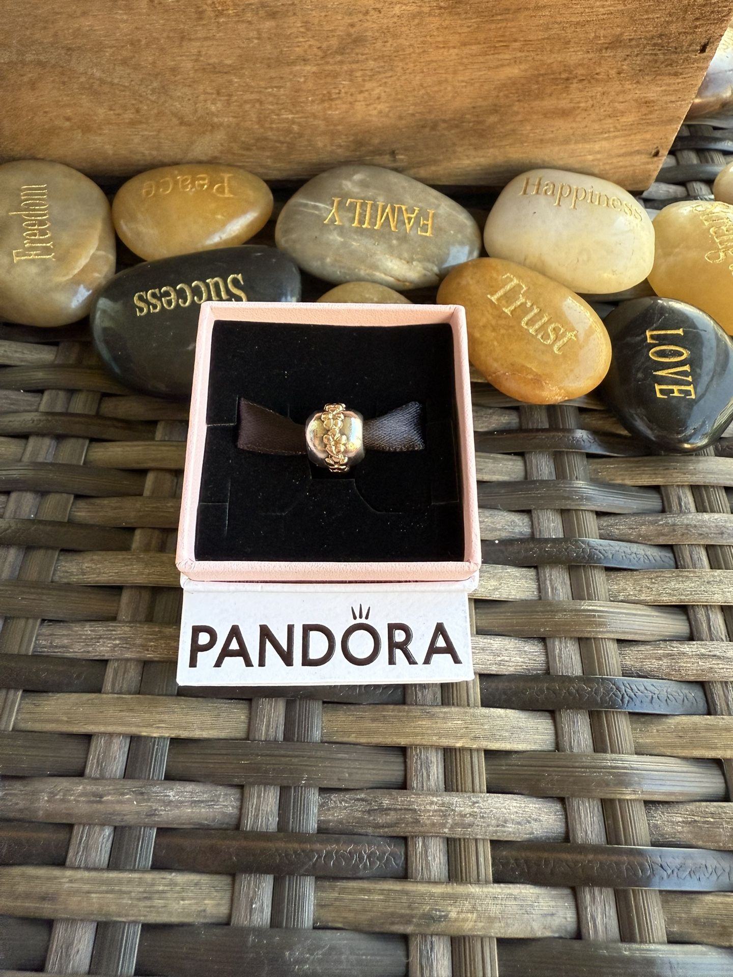 Authentic Pandora Two Tone Saturn Flower Silver & 14k Gold Charm 790179