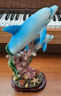 Dolphin Duo Resin Figurine with Coral Base