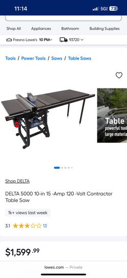 DELTA 5000 10-in 15 -Amp 120 -Volt Contractor Table Saw