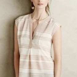 Postmark Anthropologie Egress Split Neck Peach White Tunic Top Shirt Tank Size S