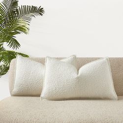 JUSPURBET Pack of 2 White Decorative Throw Pillow Covers 16 x 24 Inch for Couch Sofa Bed, Cozy Boucle Textured Lumbar Cushion Covers with Hidden Zippe