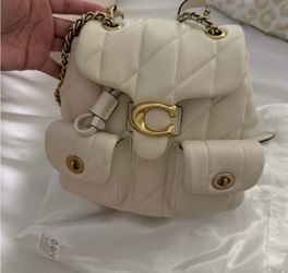 Coach Cream Quilted Backpack with Gold Accents