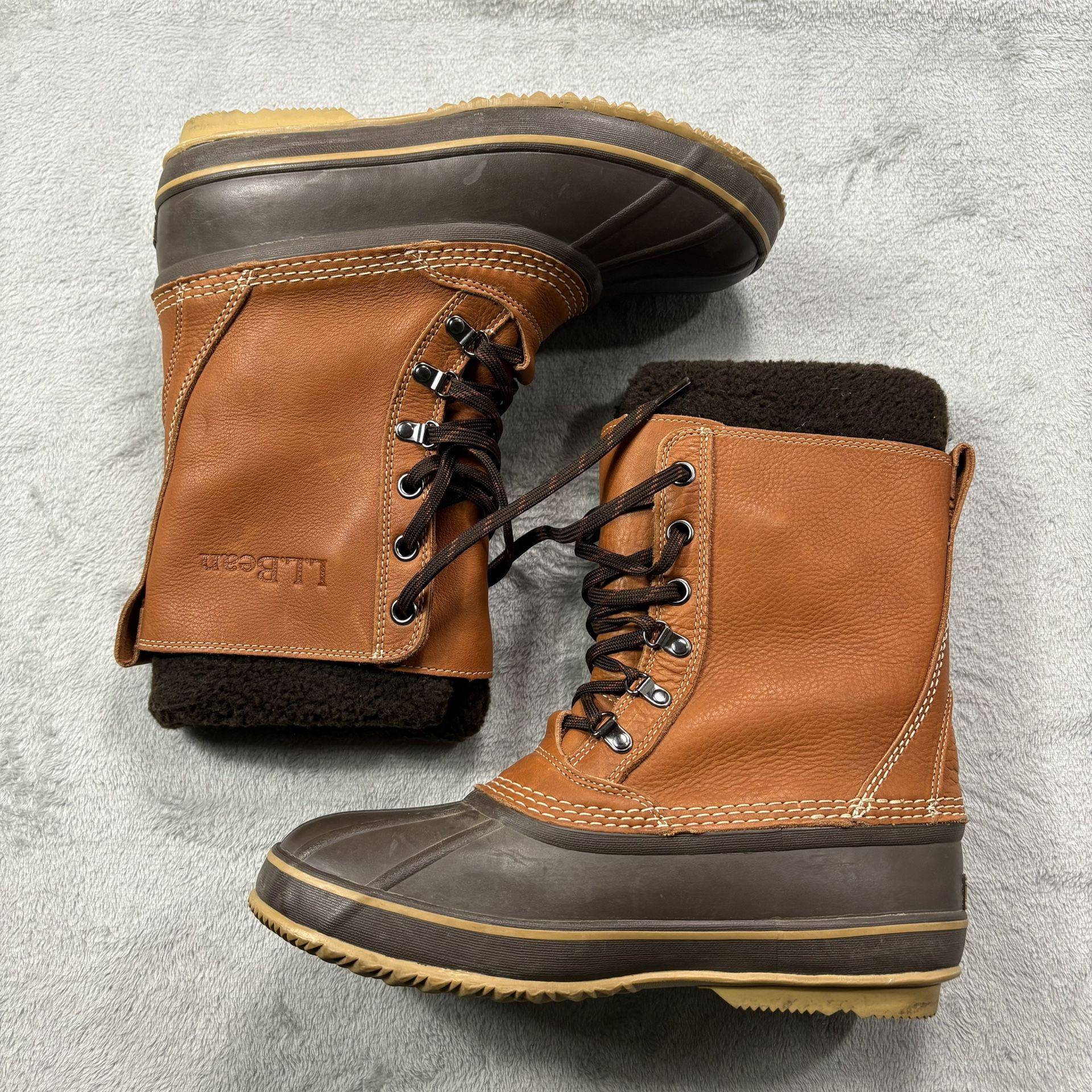 LL Bean Tumbled Snow Boot Men’s 10 Brown Leather Water Resistant Outdoor