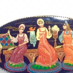 Jewelry Russian Lacquered Hand Painted Brooch