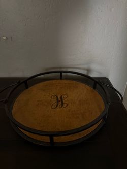 Round Monogram Serving Tray with Metal Frame