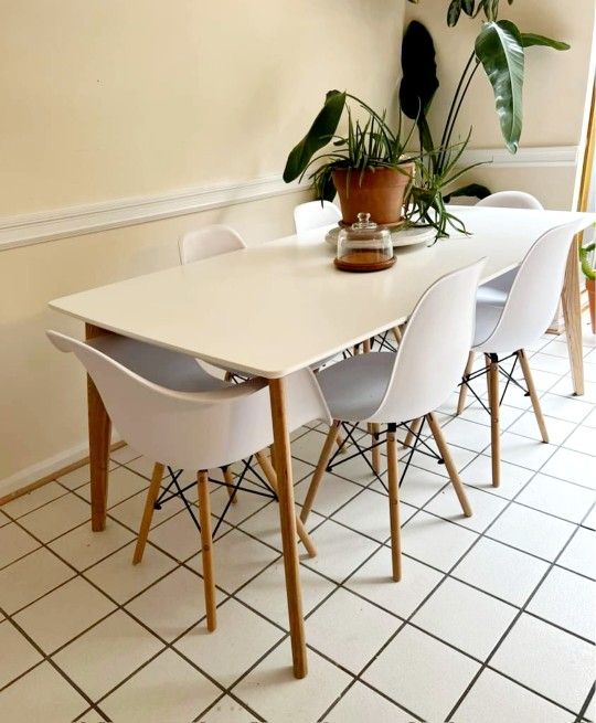 Mid Century Style Dining Table With 6 Chairs