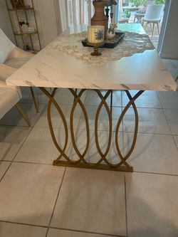 Marble Top Dining Table with Gold Base