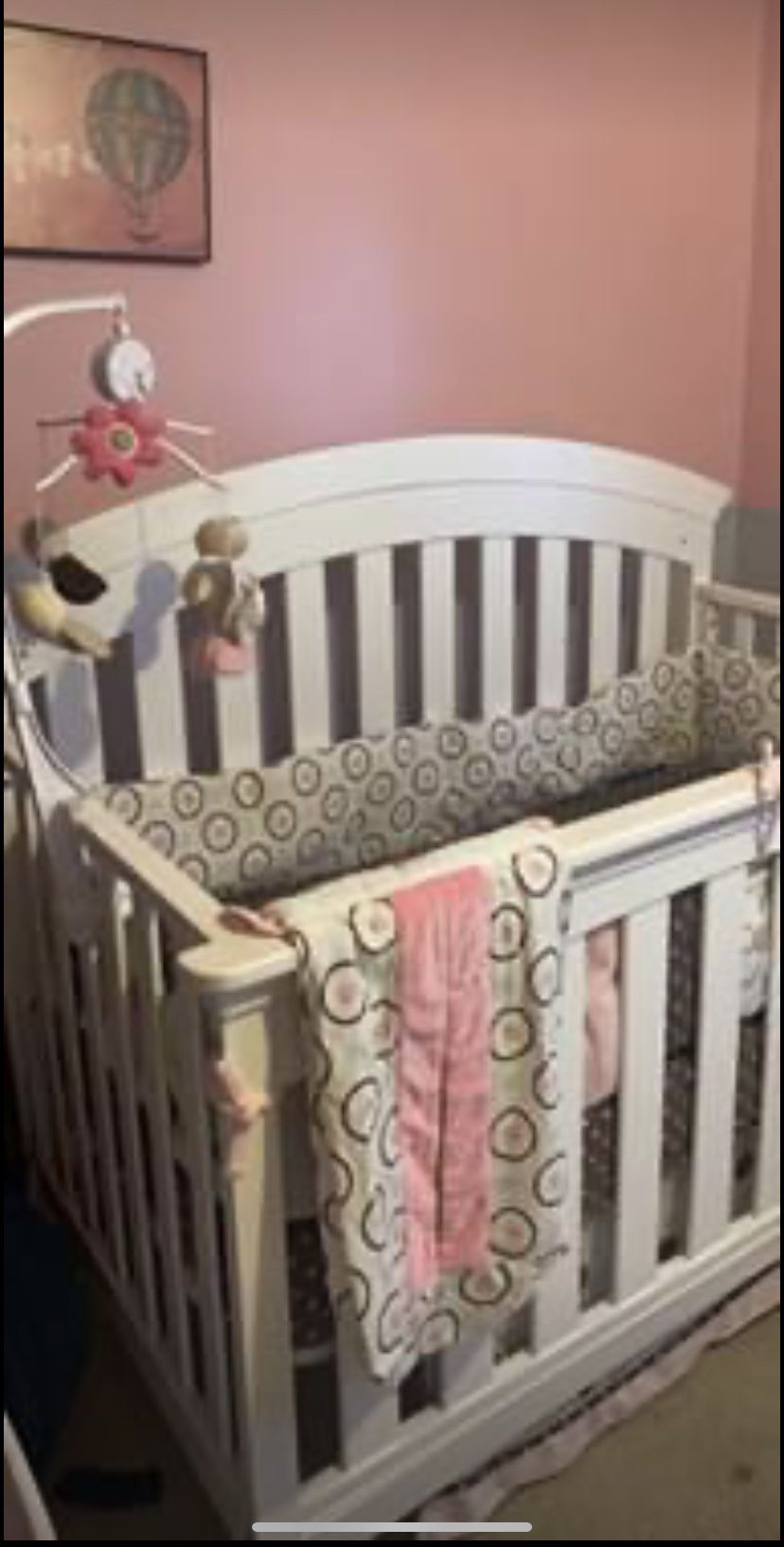 Crib, accessories, and changing table