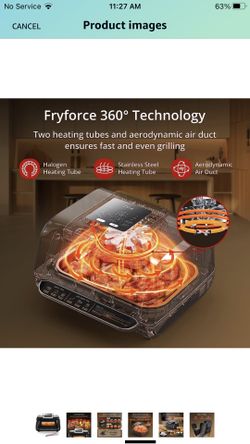  Zstar Indoor Grill Air Fryer Combo with See-Through Window,  7-in-1 Smokeless Electric Air Grill up to 450°F, 1750W Contact Grill with  Non-Stick Removable Plates, Even Heat, Silicon Tongs as Gift, 4Qt