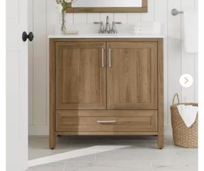 Moorside 36 in. Single Sink Freestanding Sweet Maple Bath Vanity with White Engineered Stone Top (Assembled)