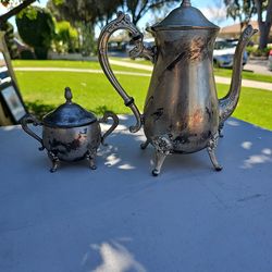 Vintage Silver Plated Coffee Pot & Sugar Bowl Set
