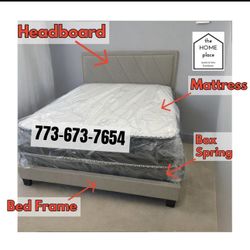 Comfort & Elegant Queen Bed Frame ‼️ Includes Mattress And Box Spring For Only $349 Ready For Delivery Today🚛