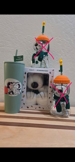 Lucy & Snoopy Stainless Steel Cold Cup and Snoopy barista plushie