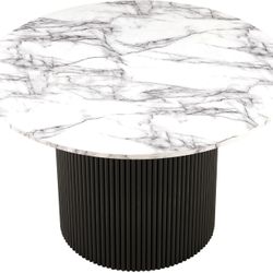 Round Dining Table for 4-6, 47.24" Wooden Round Kitchen Table with Mid Century Modern Fluted Pedestal Base for Dining Room Kitchen,Living Room Marble 