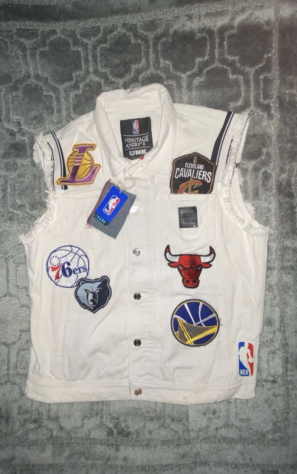 NBA Vest Mens Denim Embroidered