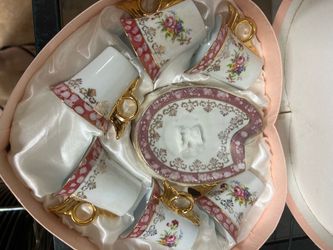 Porcelain Tea Cup Set with Gold Accents