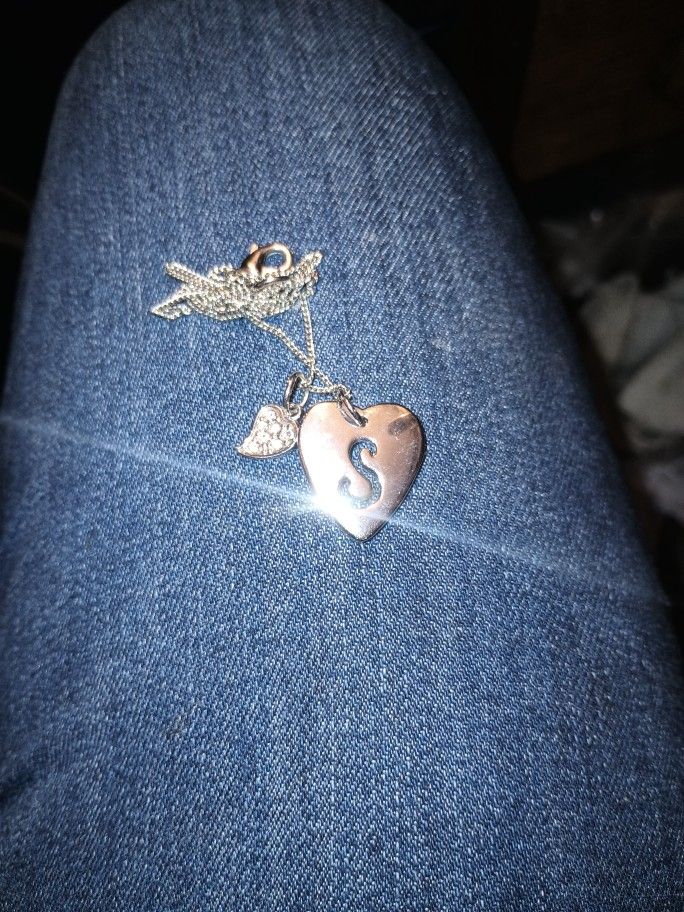 Silver Necklace Heart Shaped With S