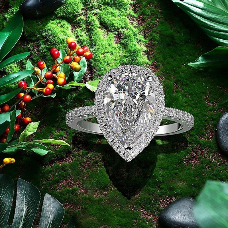 "Elegant Water Drop Bright Zircon Thin Pear Wedding Ring for Women, PD510
 
 
