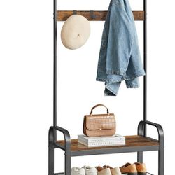 VASAGLE Coat Rack, Hall Tree with Shoe Bench for Entryway, Entryway Bench with Coat Rack, 4-in-1, with 9 Removable Hooks, a Hanging Rod, 13.3 x 28.3 x