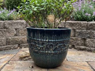 Elegant Blue/Green Ceramic Planter w/ embossed detail