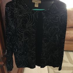 New Teenager / Woman’s Black Velvet Jacket With Silver Glitter Design /black Tank Top/size Small