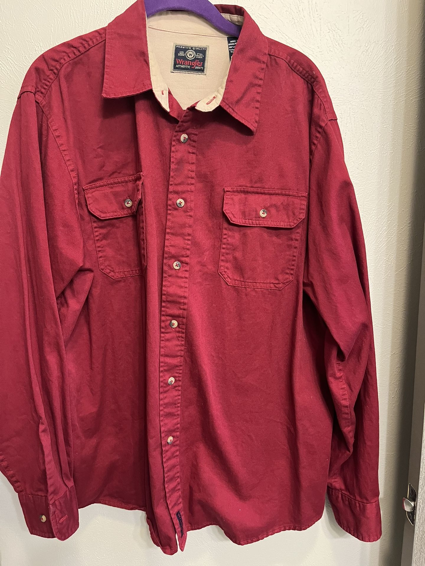 Wrangler Men’s Red Button Up Long Sleeve Western Shirt Size L