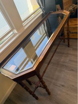 Vintage Glass-Top Sofa/Console Table