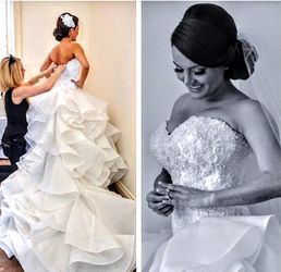 Beautiful Plus Size Wedding Dress , Veil...dress has small diamond crystals in the top layer design of the dress with a
