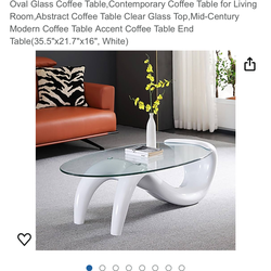 Modern Oval Glass Coffee Table White Base