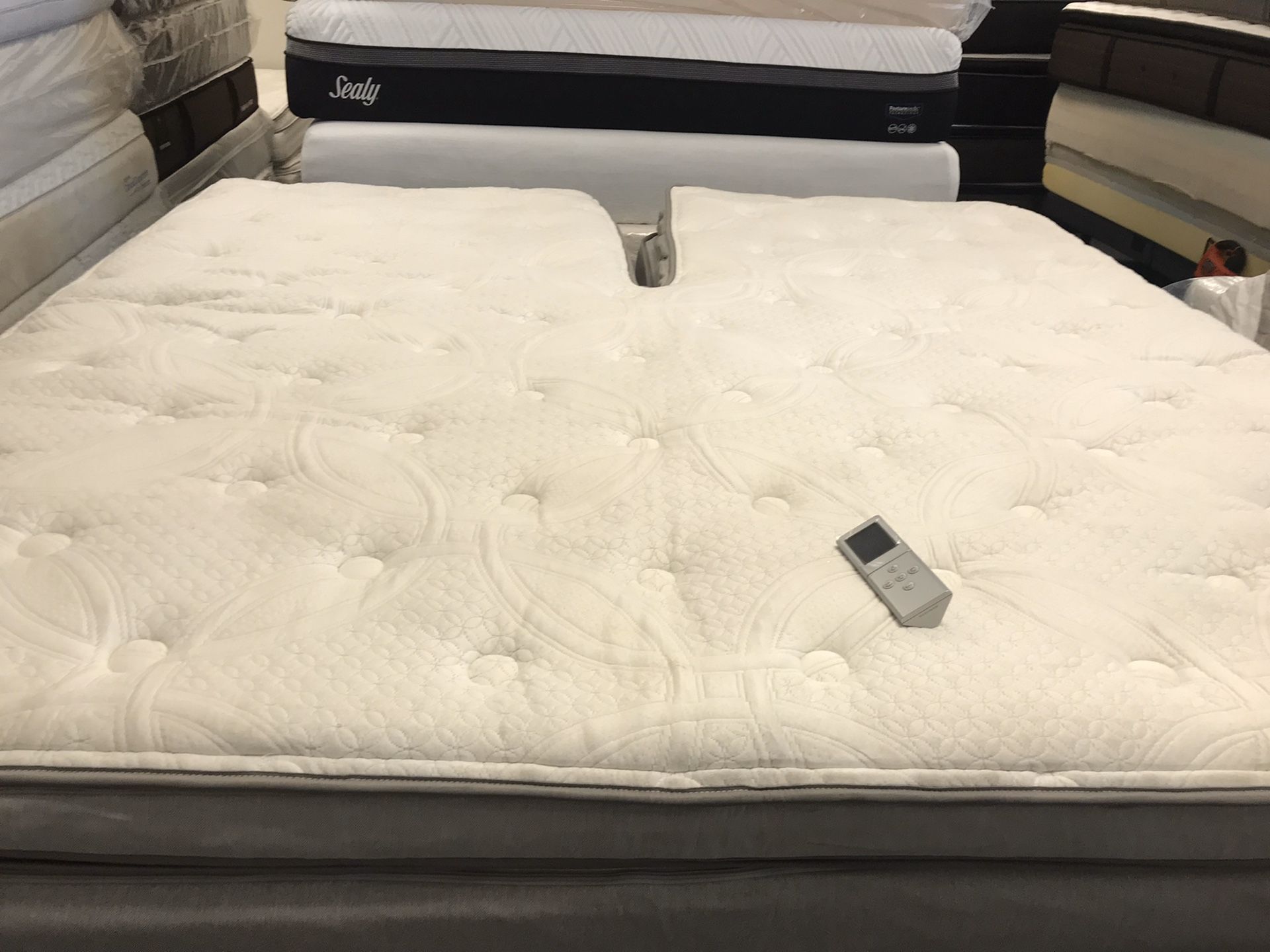 Split top king sleep number mattress with Tempurpedic adjustable bed