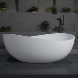 50% OFF - 63" Freestanding Solid Surface Soaking Bathtub LPPL11 White Modern