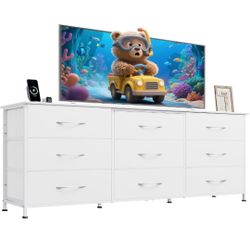 TV Stand for 75 Inch TV 9 Drawer Dresser Storage Entertainment Center White