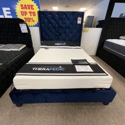Royal Blue Velvet Queen Bed