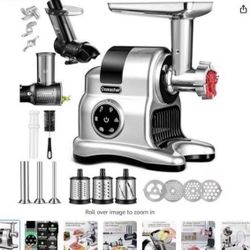 Masticating Juicer Machines, AMZCHEF 5 in 1 Slow Cold Press Juicer with Slicer/Shredder Attachment, Juice and Vegetable Extractor with Meat Grinder, S